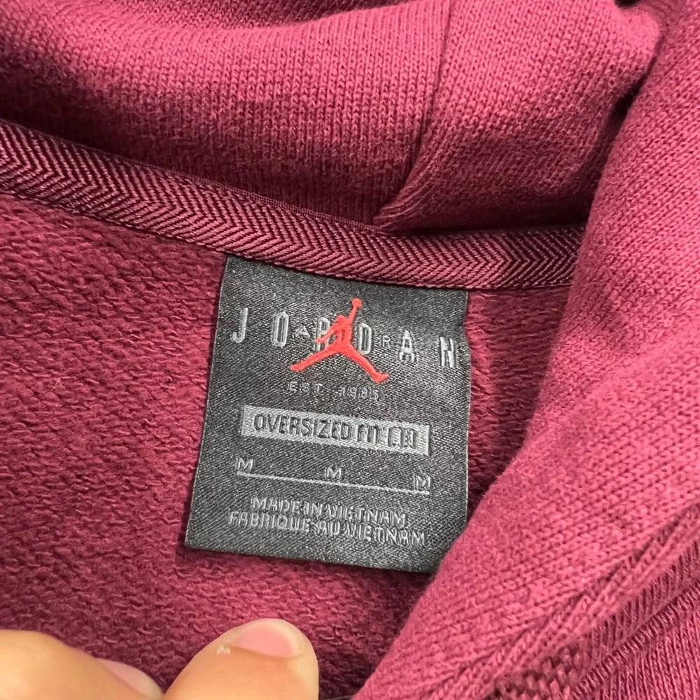 Jordan Flight Hoodie Mens Medium Maroon Oversized Cotton Fleece Sweatshirt 2217